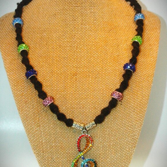 Treble Clef Rhinestone on a Handmade 18 1/2" Black Hemp Necklace - Picture 1 of 4